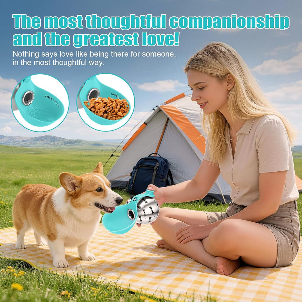 Portable Dog Water Bottle 10Oz Stainless Steel Travel Dog Water Dispenser with Bowl No-Spill Puppy Water Bottle for Walking Hiking Small Dog Water Bottle (Blue Bow Print)