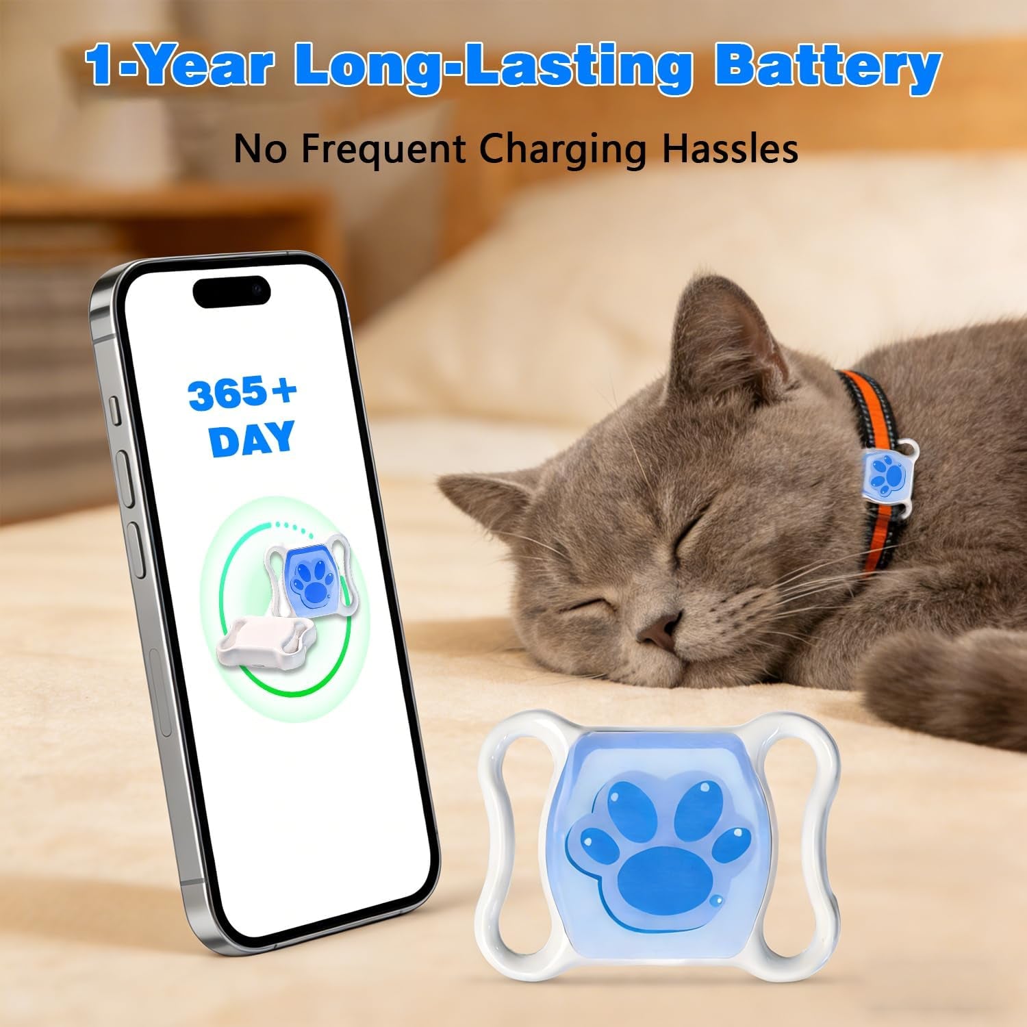 GPS Tracker for Dogs & Cats - No Monthly Fee, Waterproof Real-Time Tracking Collar for Pets, Kids,Luggage & Assets | 365-Day Battery Life | Ios & Android Compatible | Anti-Lost Device