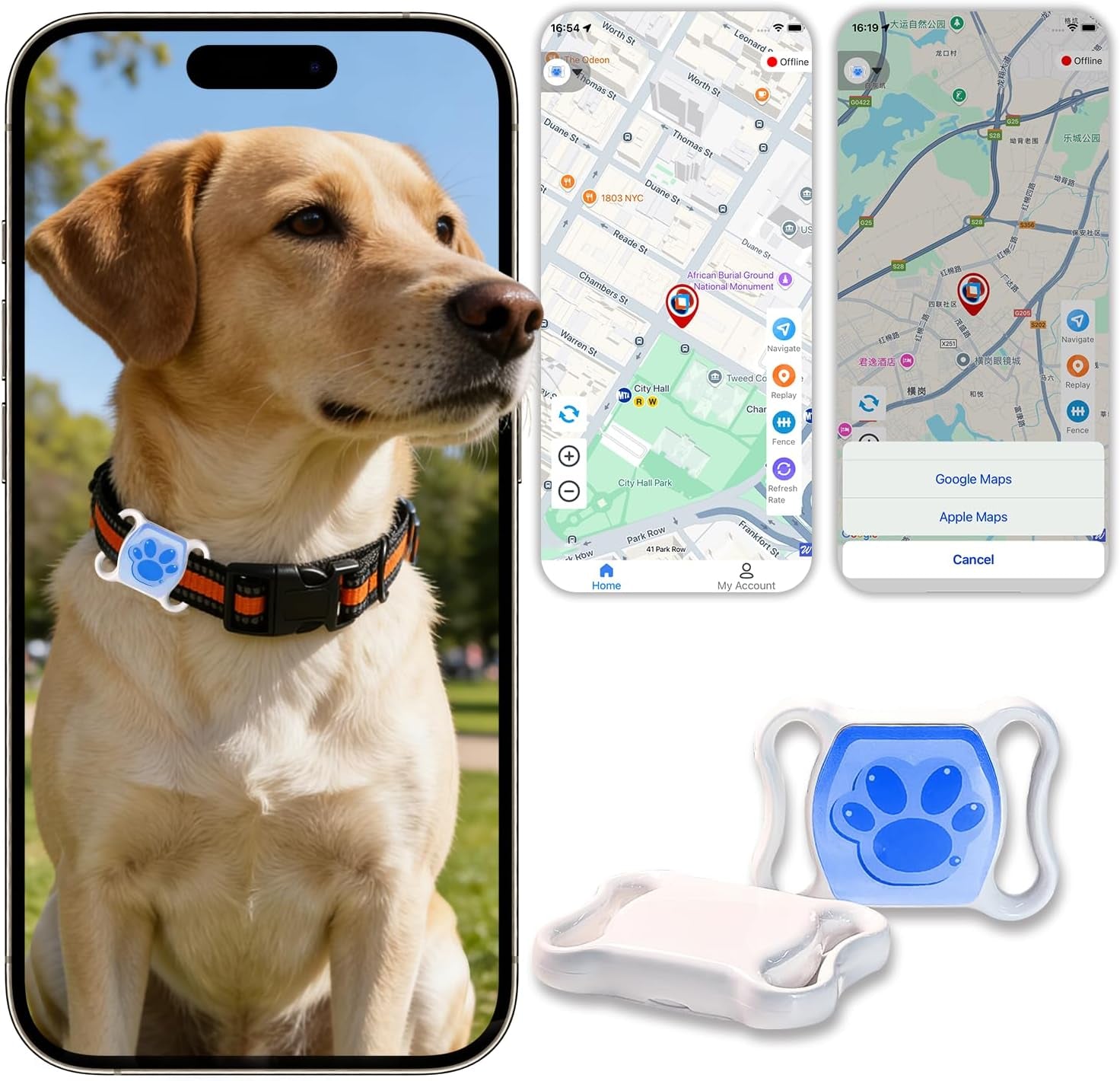 GPS Tracker for Dogs & Cats - No Monthly Fee, Waterproof Real-Time Tracking Collar for Pets, Kids,Luggage & Assets | 365-Day Battery Life | Ios & Android Compatible | Anti-Lost Device