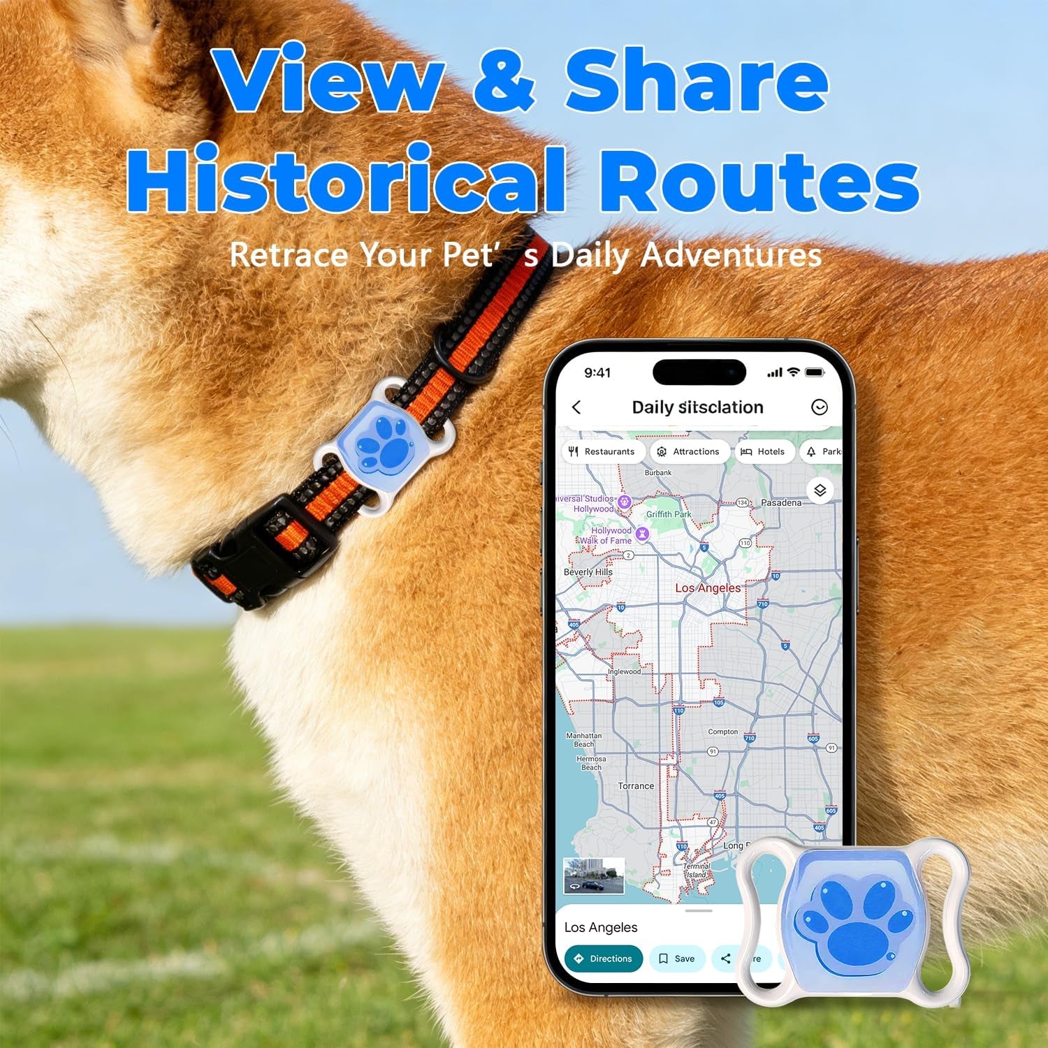 GPS Tracker for Dogs & Cats - No Monthly Fee, Waterproof Real-Time Tracking Collar for Pets, Kids,Luggage & Assets | 365-Day Battery Life | Ios & Android Compatible | Anti-Lost Device